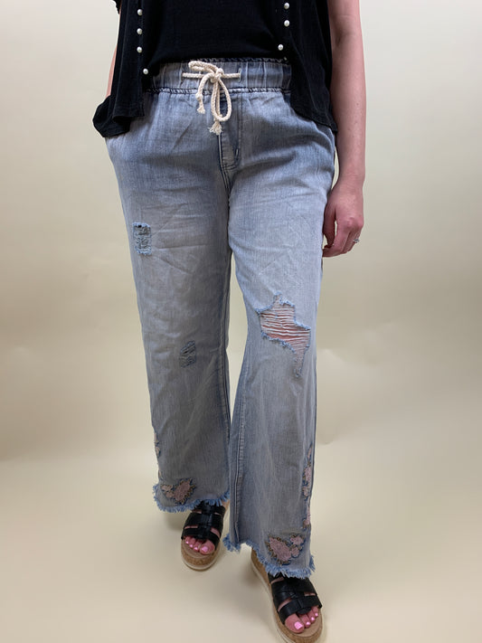 Wide Leg Denim With Embroidery