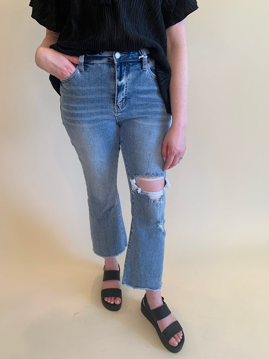 High Rise Ankle Flare Jean