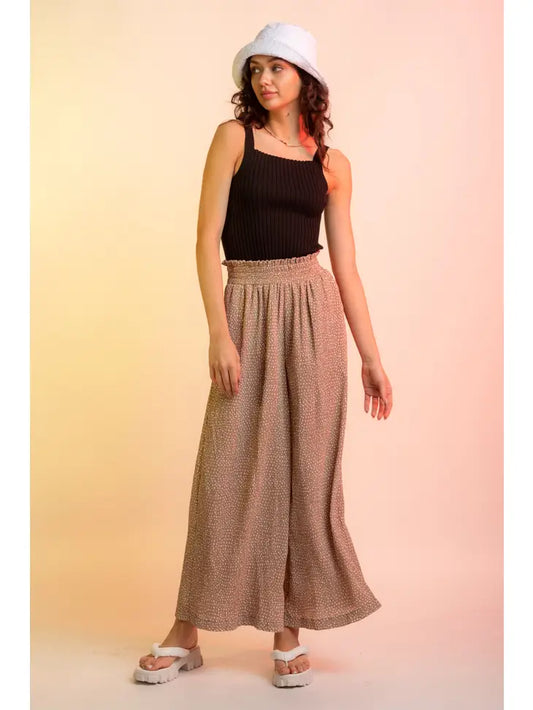 High Waist Crinkled Wide Leg Pants With Pockets